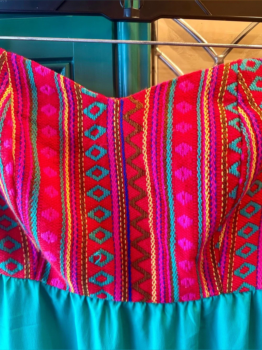 Judith March Strapless Embroidered Dress Southwestern Pink Turquoise Teal Mini L